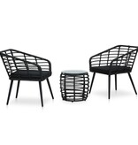 vidaXL 3-delige Bistroset poly rattan zwart