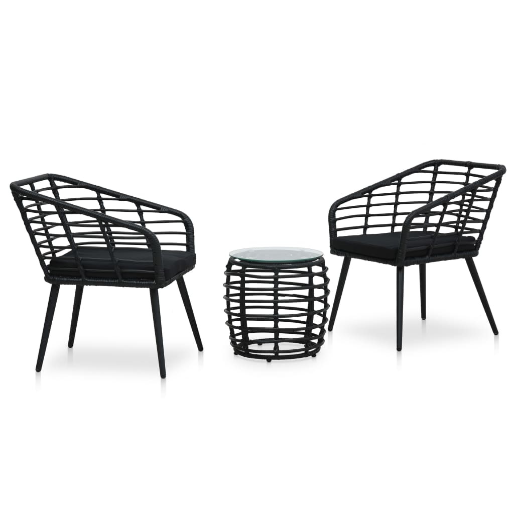 vidaXL 3-delige Bistroset poly rattan zwart