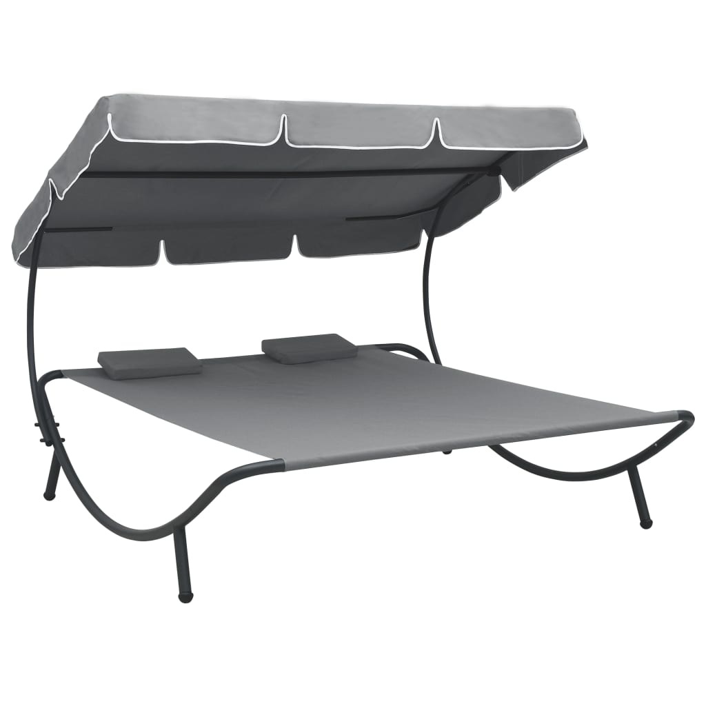 VidaXL Loungebed met luifel en kussens grijs