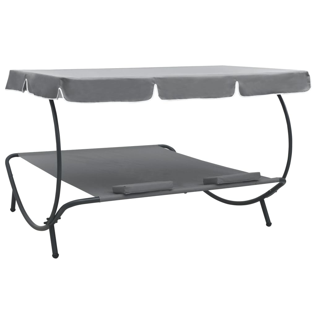 VidaXL Loungebed met luifel en kussens grijs