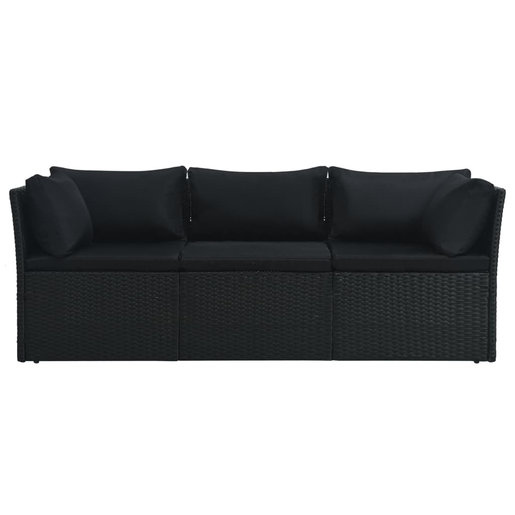 vidaXL 4-delige Loungeset met kussens poly rattan zwart