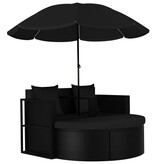 vidaXL Tuinbed met parasol poly rattan zwart