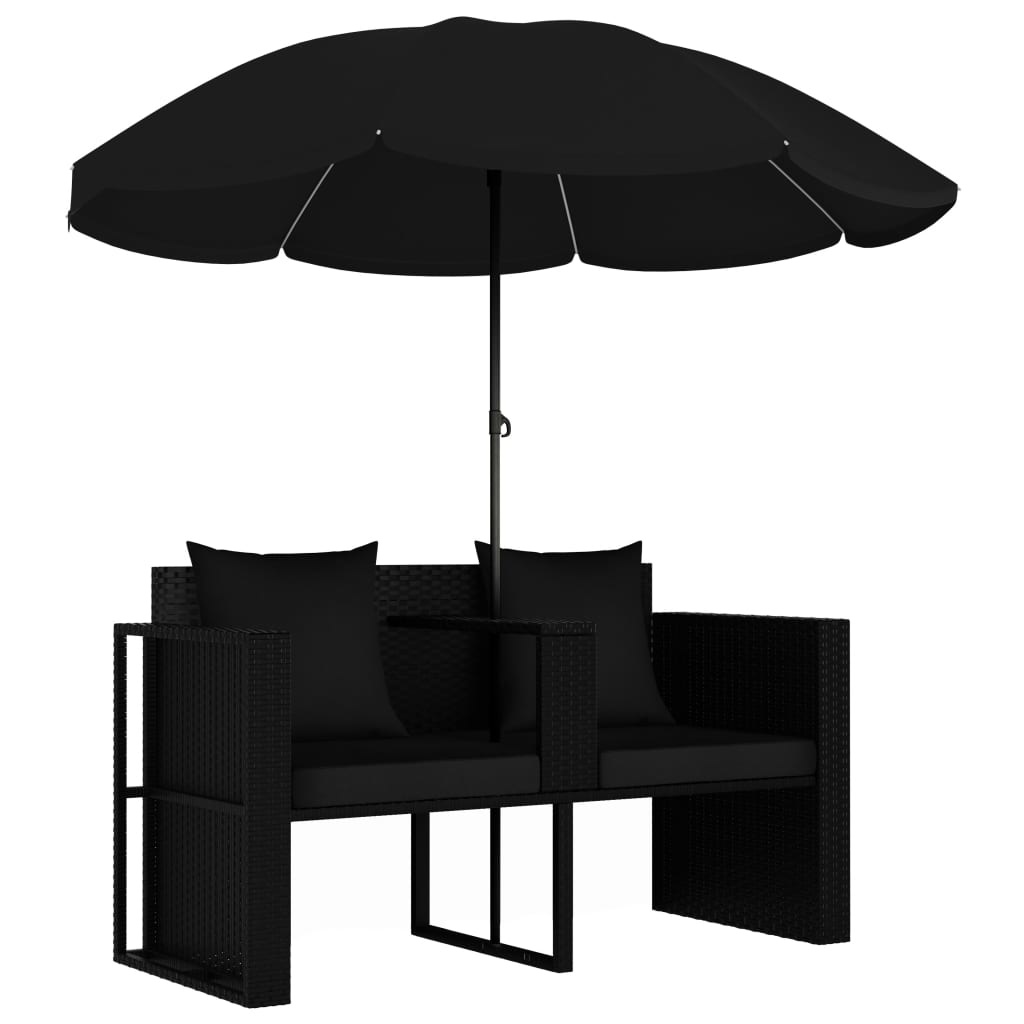 vidaXL Tuinbed met parasol poly rattan zwart