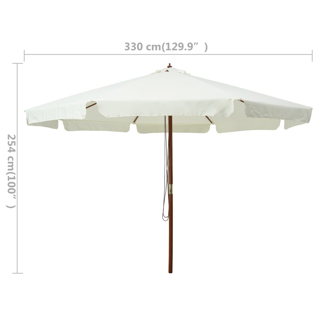 VidaXL Parasol met houten paal 330 cm zandwit