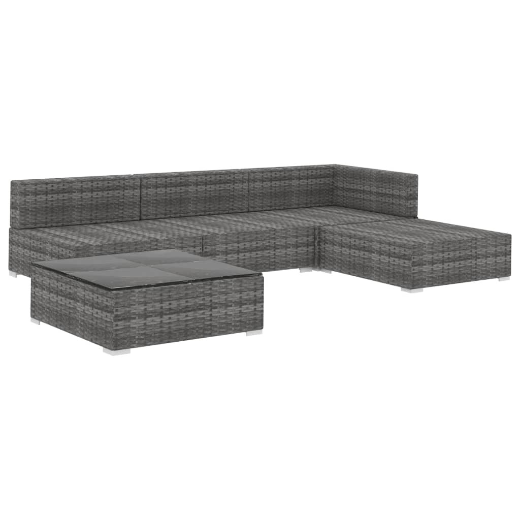 VidaXL 5-delige Loungeset met kussens poly rattan grijs