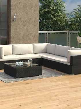 vidaXL 6-delige Loungeset met kussens poly rattan zwart