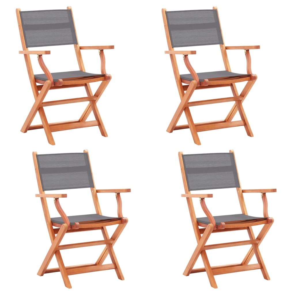 VidaXL Tuinstoelen inklapbaar 4 st eucalyptushout en textileen grijs