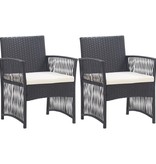VidaXL Tuinstoelen met kussens 2 st poly rattan zwart