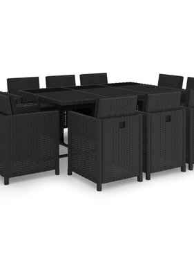 vidaXL 11-delige Tuinset met kussens poly rattan zwart