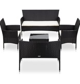 vidaXL 5-delige Loungeset met kussens poly rattan zwart