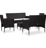 vidaXL 5-delige Loungeset met kussens poly rattan zwart