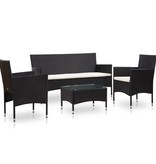 vidaXL 4-delige Loungeset met kussens poly rattan zwart