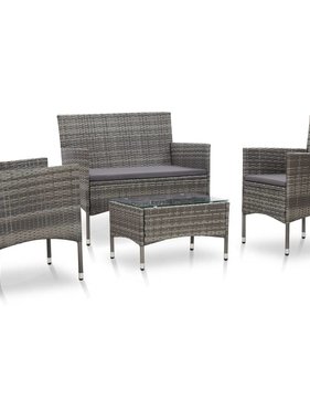 vidaXL 4-delige Loungeset met kussens poly rattan grijs