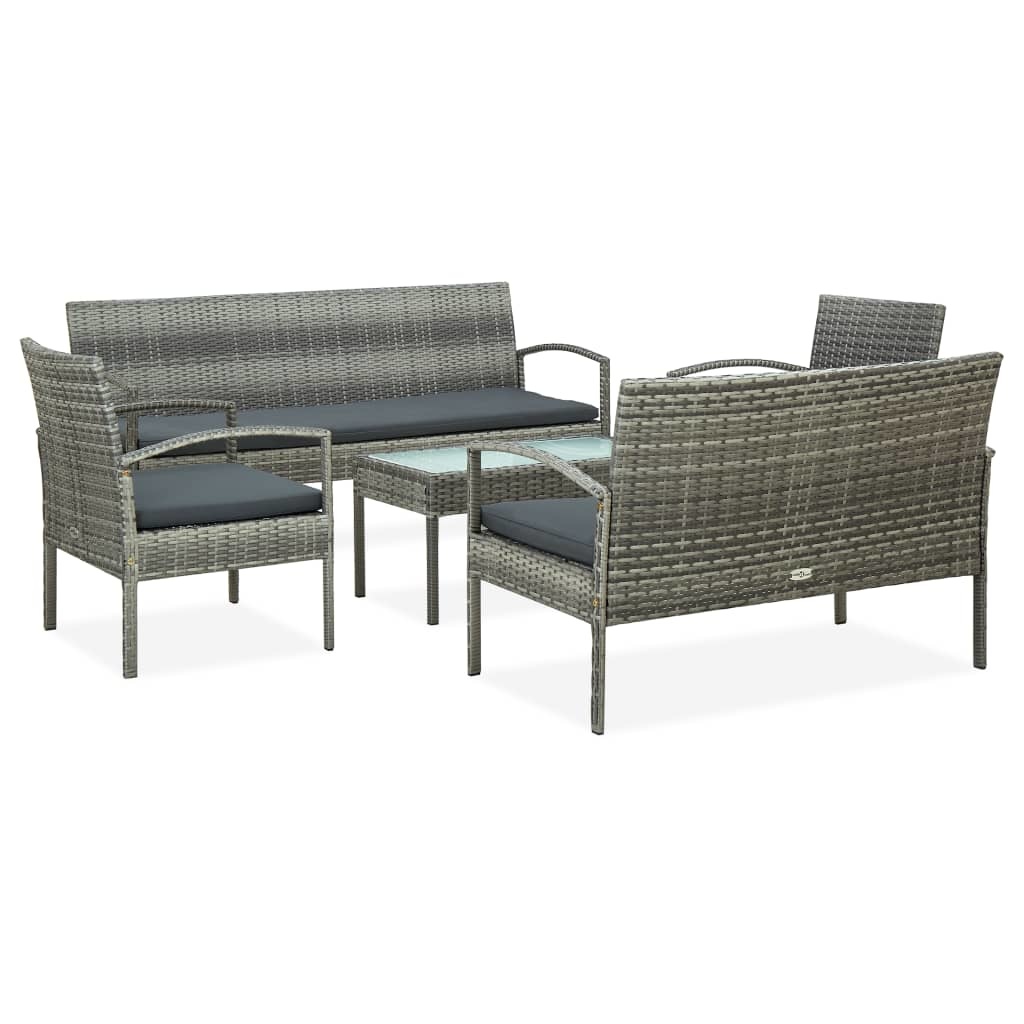 VidaXL 5-delige Loungeset met kussens poly rattan grijs