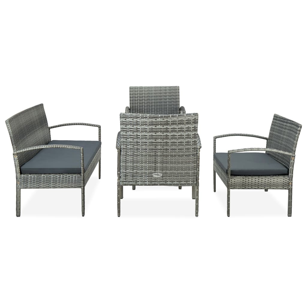 VidaXL 5-delige Loungeset met kussens poly rattan grijs