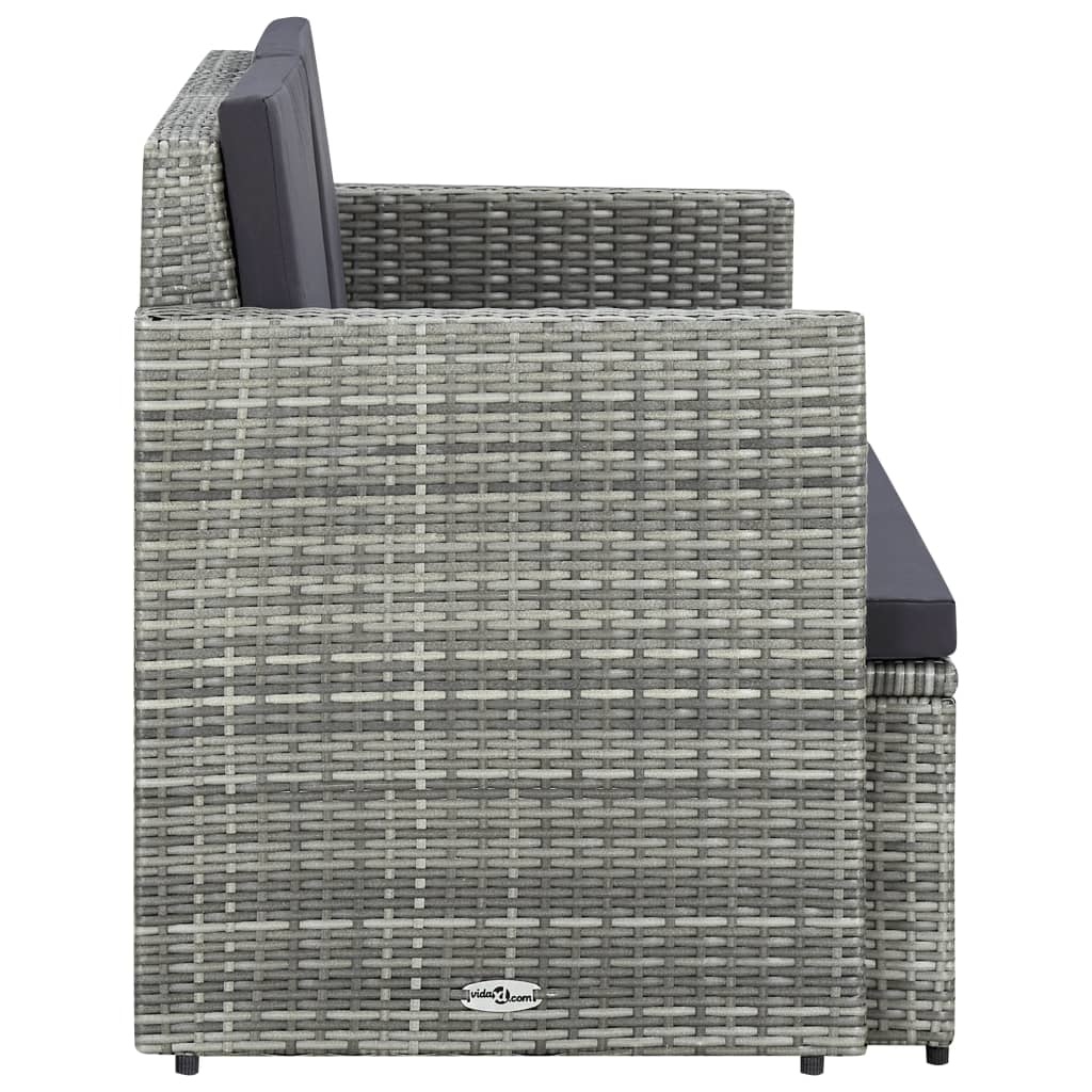 vidaXL Tuinbank 2-zits met kussens poly rattan grijs