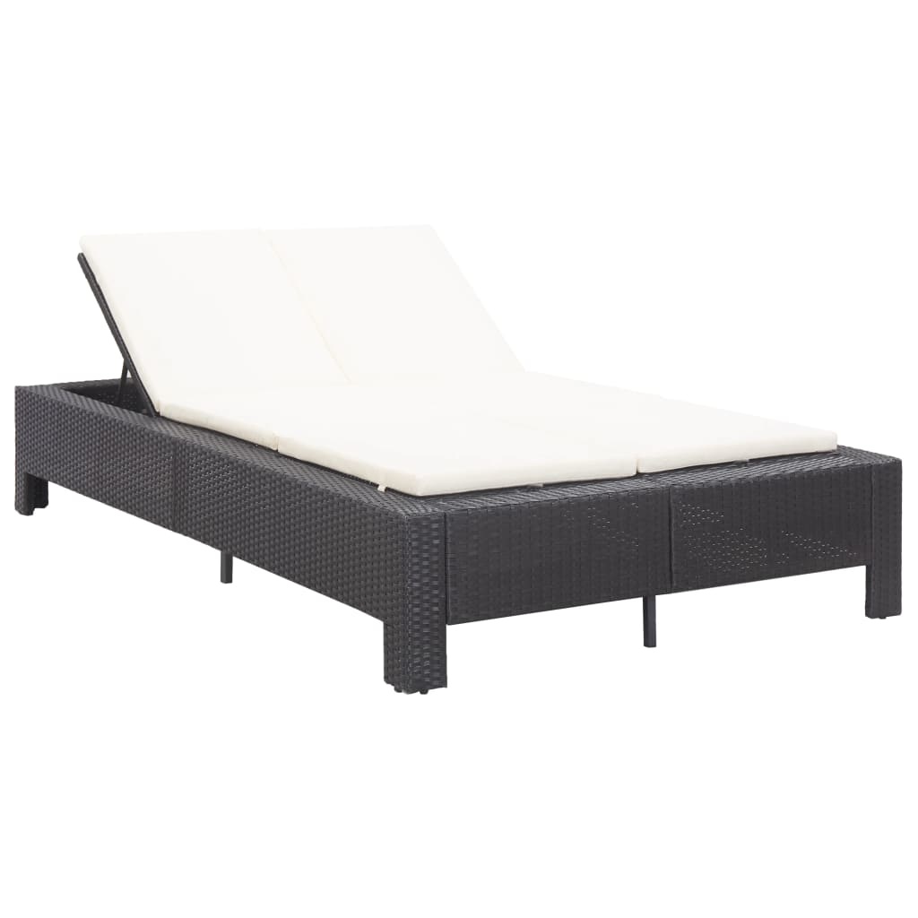VidaXL Ligbed met kussen 2-persoons poly rattan zwart