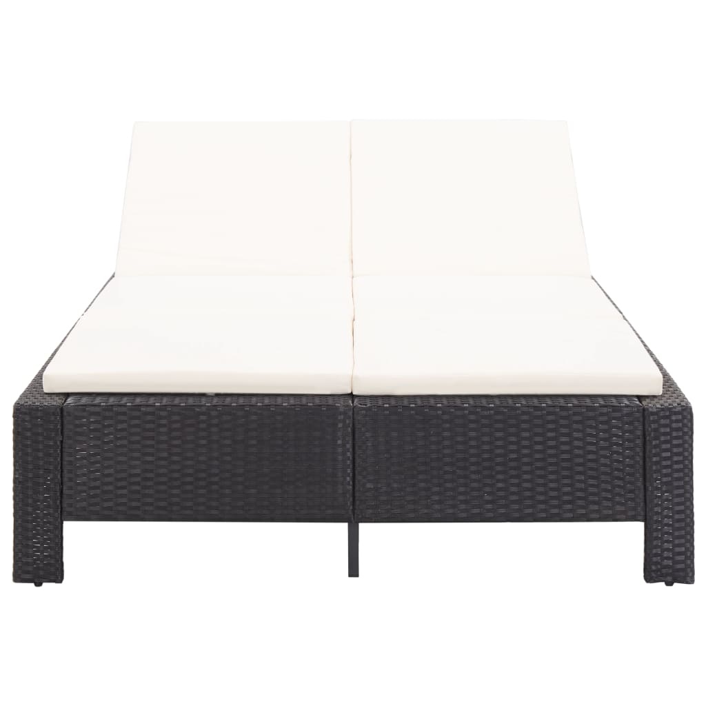 VidaXL Ligbed met kussen 2-persoons poly rattan zwart
