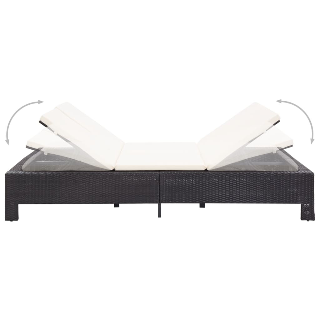 VidaXL Ligbed met kussen 2-persoons poly rattan zwart