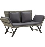 vidaXL Tuinbank met kussens 176 cm poly rattan grijs