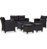 vidaXL 6-delige Loungeset met kussens poly rattan zwart