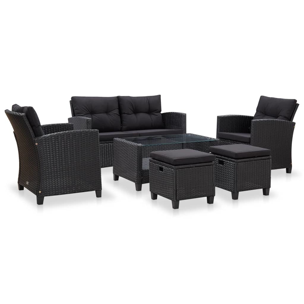 vidaXL 6-delige Loungeset met kussens poly rattan zwart