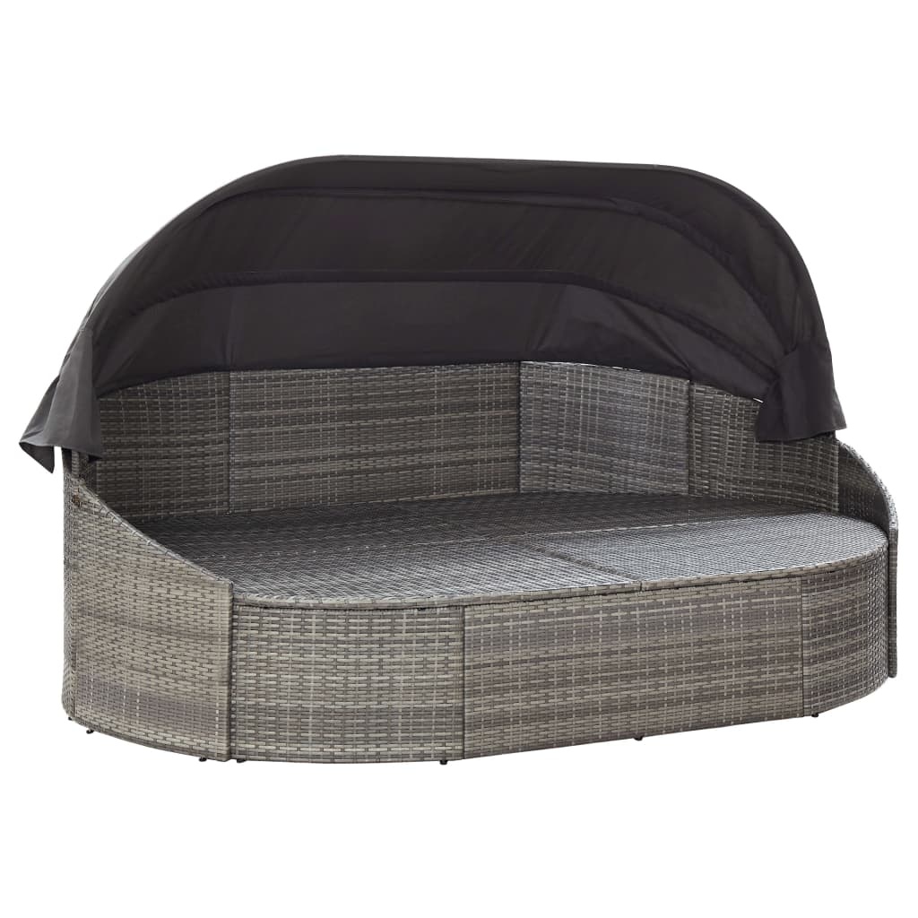 vidaXL Loungebed met luifel poly rattan grijs