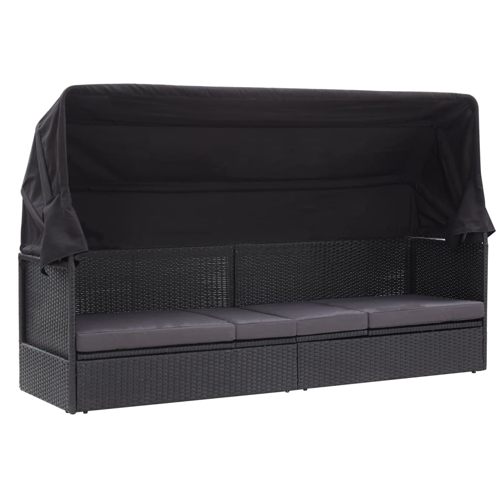 vidaXL Loungebank met luifel poly rattan zwart