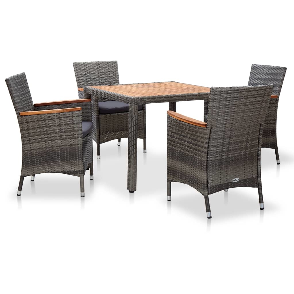 VidaXL 5-delige Tuinset met kussens poly rattan grijs