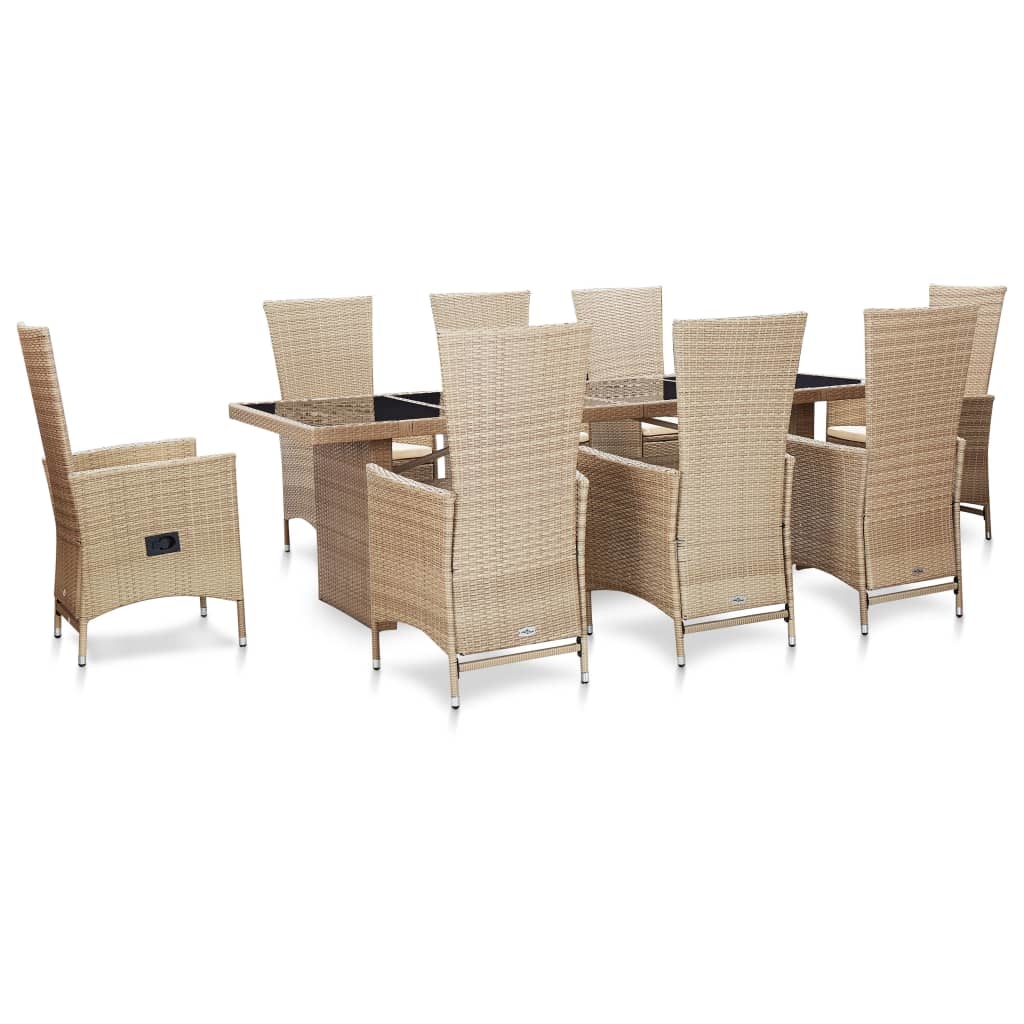 VidaXL 9-delige Tuinset met kussens poly rattan beige