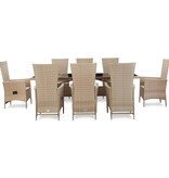 VidaXL 9-delige Tuinset met kussens poly rattan beige