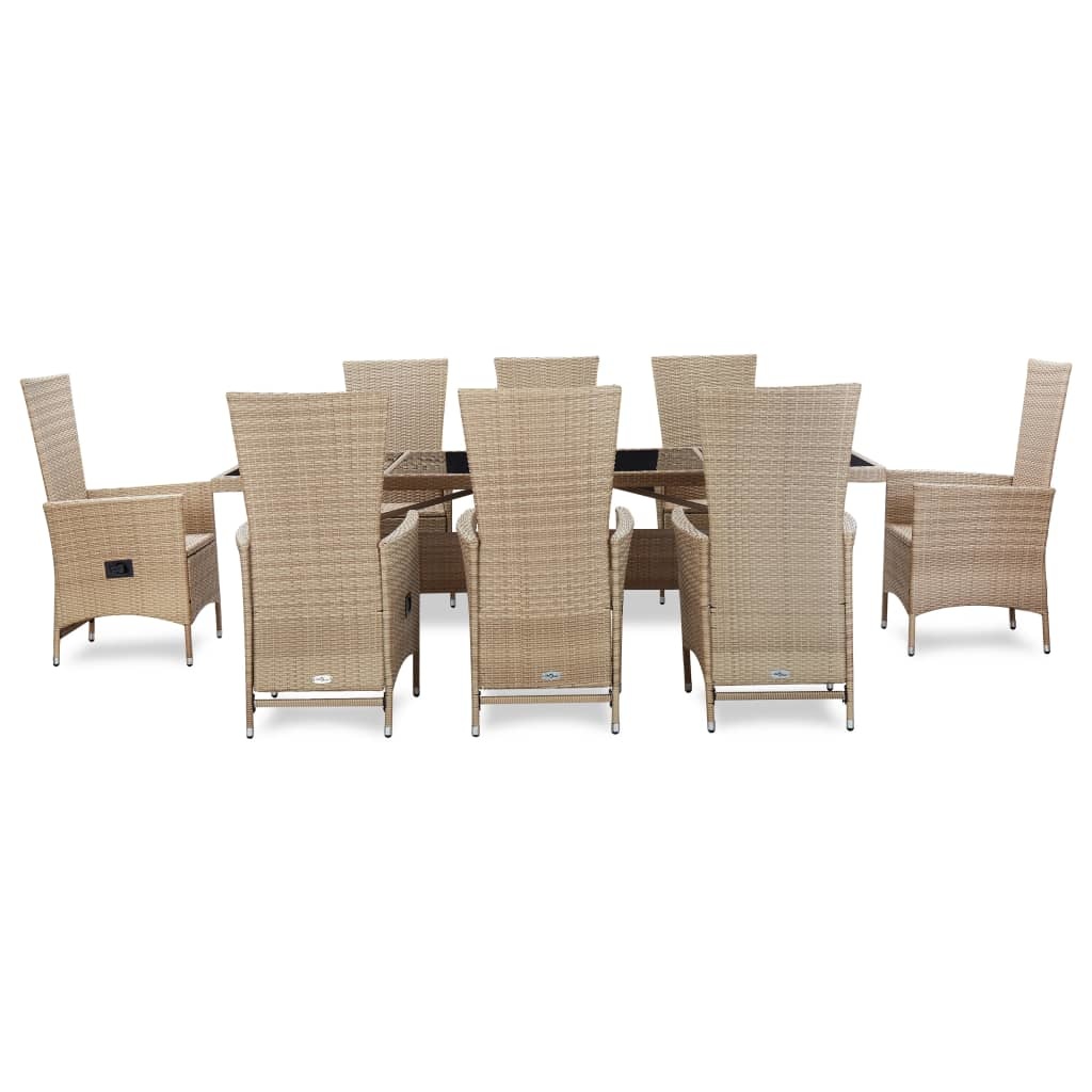 VidaXL 9-delige Tuinset met kussens poly rattan beige