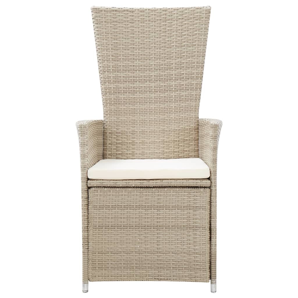 VidaXL Tuinstoelen 2 st verstelbaar met kussens poly rattan beige
