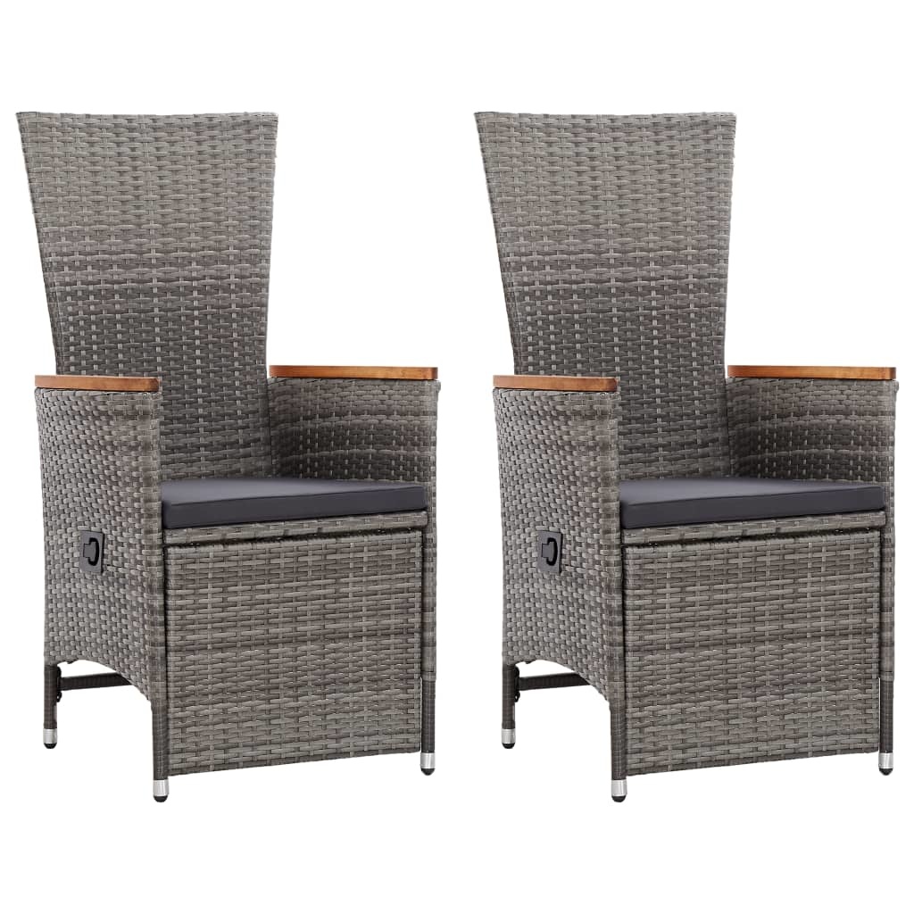 VidaXL Tuinstoelen 2 st verstelbaar met kussens poly rattan grijs