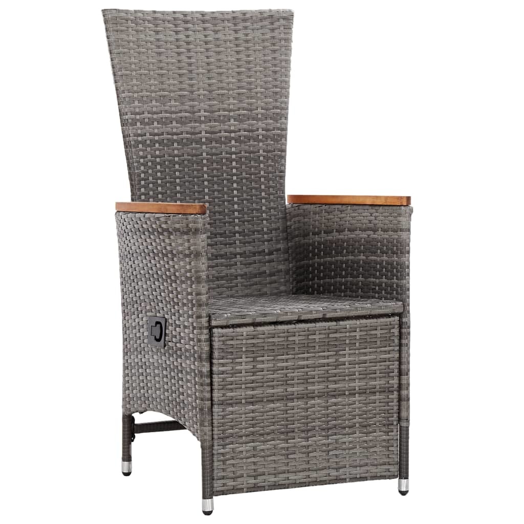 VidaXL Tuinstoelen 2 st verstelbaar met kussens poly rattan grijs