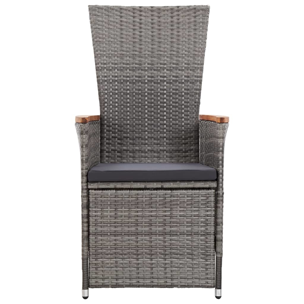 VidaXL Tuinstoelen 2 st verstelbaar met kussens poly rattan grijs