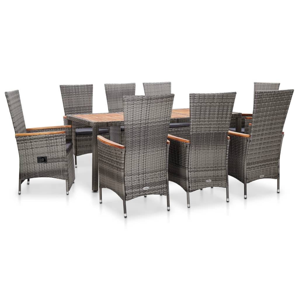 VidaXL 9-delige Tuinset met kussens poly rattan grijs