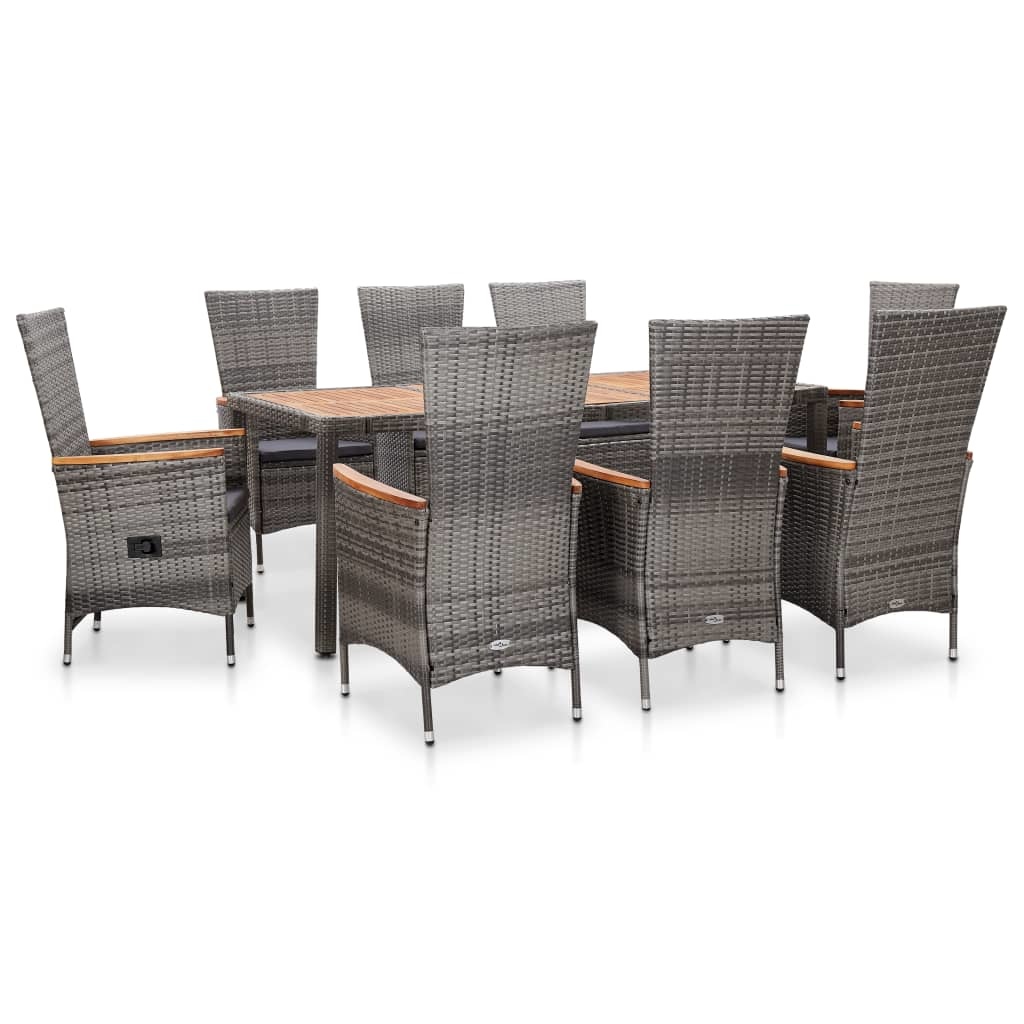 VidaXL 9-delige Tuinset met kussens poly rattan grijs