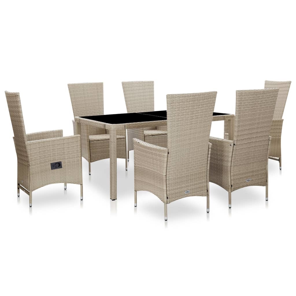 VidaXL 7-delige Tuinset met kussens poly rattan beige