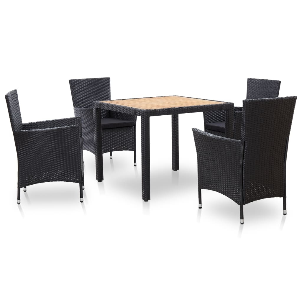 VidaXL 5-delige Tuinset met kussens poly rattan zwart