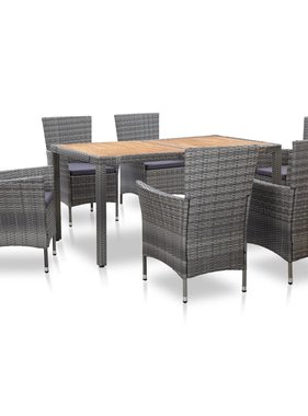 vidaXL 7-delige Tuinset met kussens poly rattan grijs