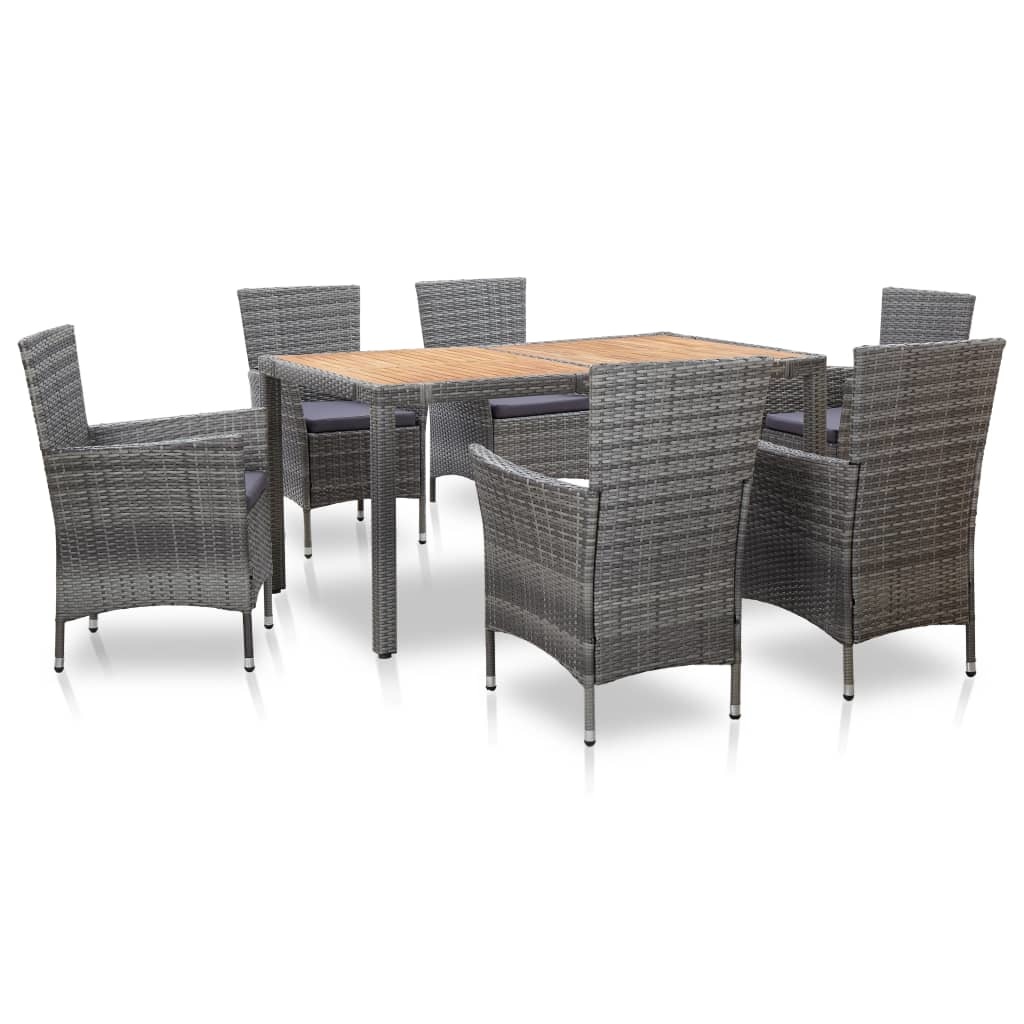 VidaXL 7-delige Tuinset met kussens poly rattan grijs