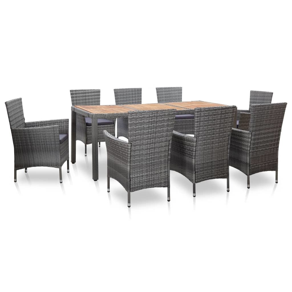 VidaXL 9-delige Tuinset met kussens poly rattan grijs