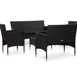 vidaXL 5-delige Loungeset met kussens poly rattan zwart