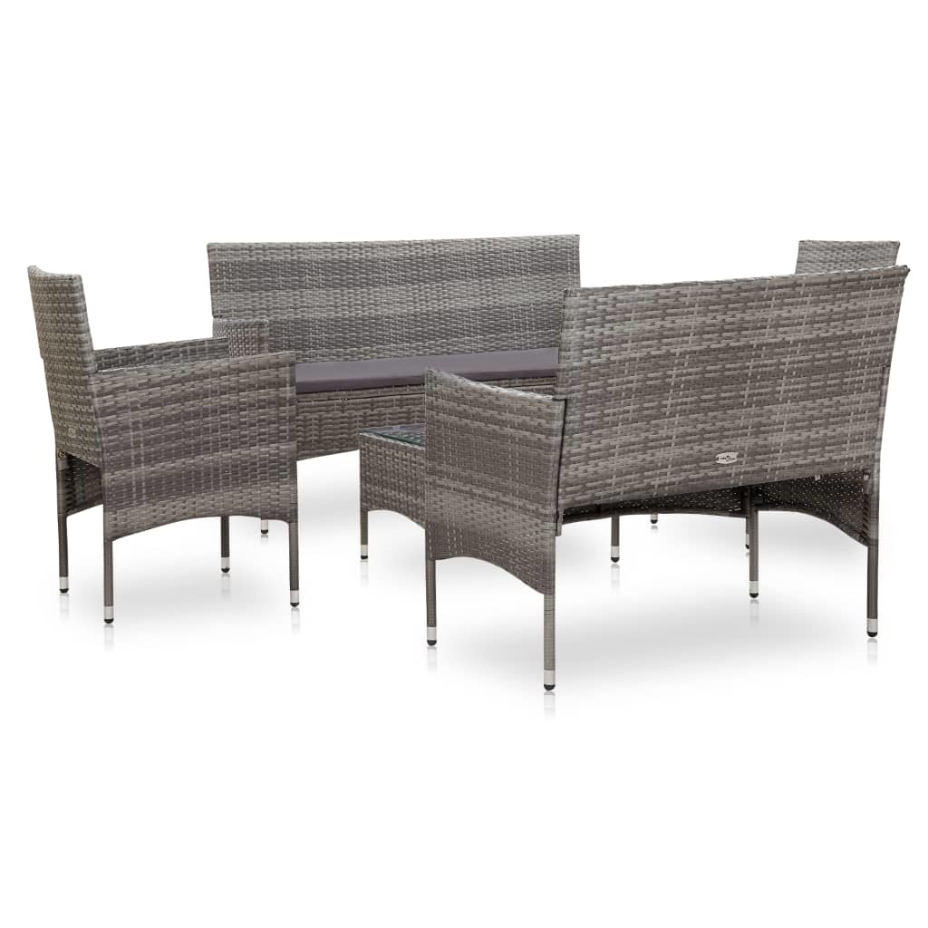 VidaXL 5-delige Loungeset met kussens poly rattan grijs