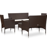 vidaXL 5-delige Loungeset met kussens poly rattan bruin