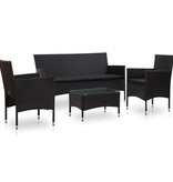 VidaXL 4-delige Loungeset met kussens poly rattan zwart