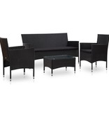 vidaXL 4-delige Loungeset met kussens poly rattan zwart