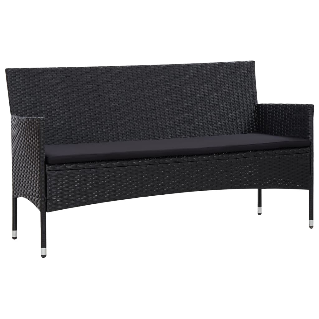 VidaXL 4-delige Loungeset met kussens poly rattan zwart