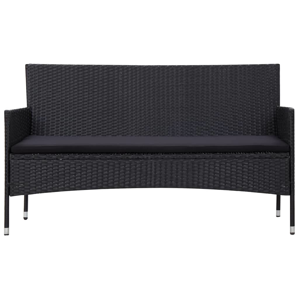 VidaXL 4-delige Loungeset met kussens poly rattan zwart